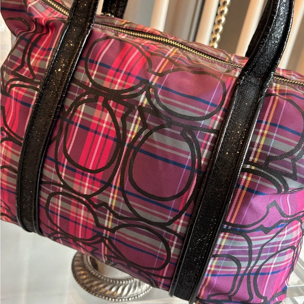 EUC Coach Poppy Pink and Black Shoulder Bag with Plaid Design - Picture 6 of 15